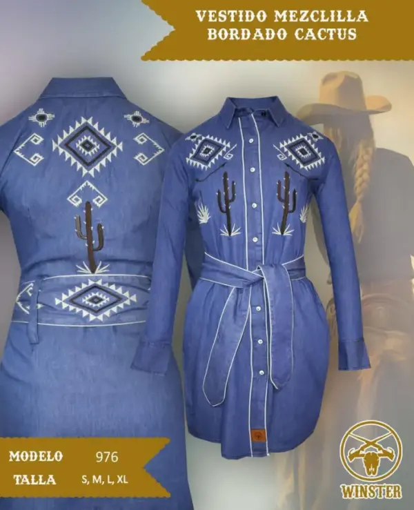 Vestido Mezclilla Bordado Cactus